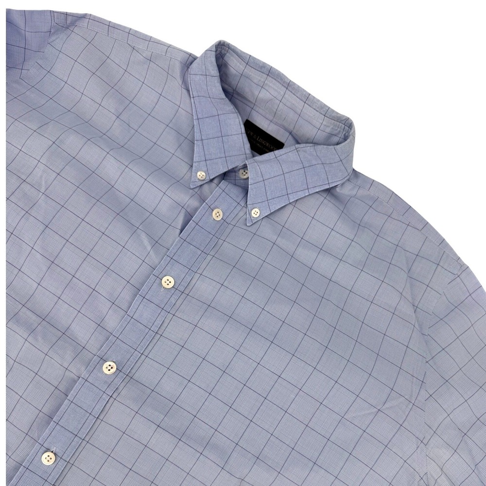 New & Lingwood Shirt 3XL London Men's Light Blue Check 100% Cotton S.D. Monogram